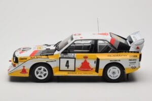 Audi Sport Quattro S1 E2 #4 S. Blomqvist / B. Cederberg Rally 1000 Lakes 1985 IXO 1:18 18RMC161A Metall - pilt 3/6