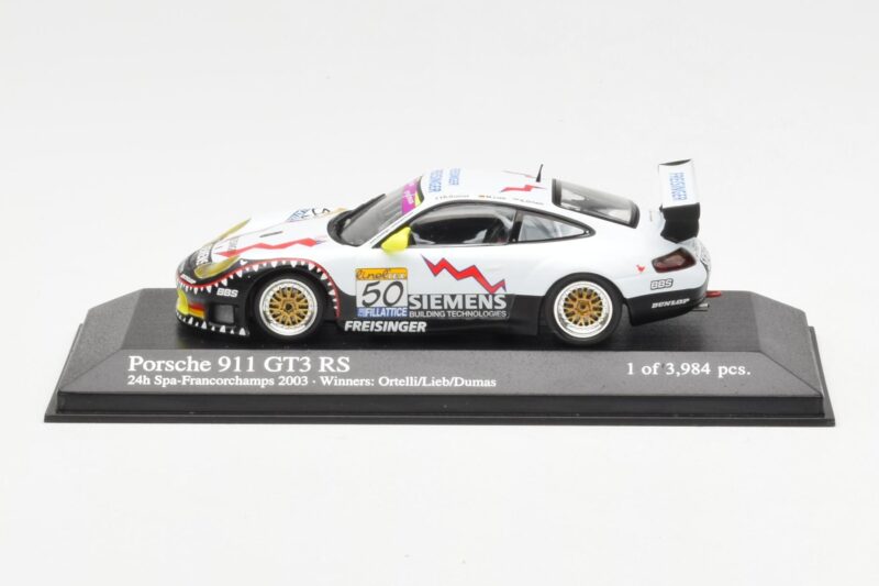 Porsche 911 996 GT3 RS Siemens #50 M. Ortelli / M. Lieb / R. Dumas 24 Hours of Spa 2003 Winners Minichamps 1:43