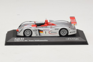 Audi R8 LMP #1 F. Biela / E. Pirro / T. Kristensen 24 Hours of Le Mans Winner 2001 Minichamps 1:43 400011201 Metall
