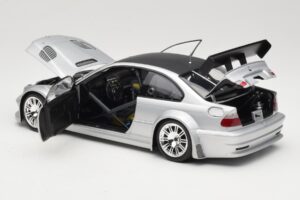 BMW M3 E46 GTR Street Hõbedane With Carbon Roof Minichamps 1:18 100012102 Metall - pilt 5/8