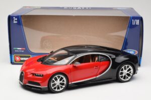 Bugatti Chiron Must & Punane Bburago 1:18 18-11040 Metall - pilt 8/8