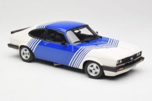 Ford Capri Mk2 3.0 Valge Siniste Triipudega Minichamps 1:18 155788600 Metall - pilt 4/6