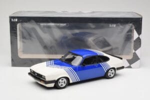 Ford Capri Mk2 3.0 Valge Siniste Triipudega Minichamps 1:18 155788600 Metall - pilt 6/6