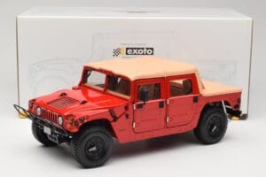 Hummer H1 Soft Top Punane Exoto 1:18 01805 Metall - pilt 8/8