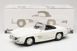 Mercedes 300 SL W198 Roadster Valge Pehme Katusega Minichamps 1:18 180039034 Metall - pilt 9/9