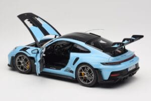 Porsche 911 992 GT3 RS Weissach Pack Gulf Blue Norev 1:18 187367 Metall - pilt 5/8