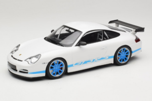 Porsche 911 996 GT3 RS Valge Sinised Triibud Minichamps 1:18 155062021 Metall