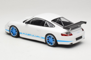 Porsche 911 996 GT3 RS Valge Sinised Triibud Minichamps 1:18 155062021 Metall - pilt 5/6