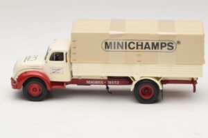 Magirus-Deutz S 7500 Jupiter Platvormveok Valge Punane Minichamps 1:43 439141022 Metall - pilt 3/6