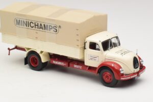 Magirus-Deutz S 7500 Jupiter Platvormveok Valge Punane Minichamps 1:43 439141022 Metall - pilt 4/6