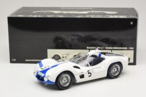 Maserati Tipo 61 #5 S. Moss / D. Gurney Camoradi ADAC 1000km Nurburgring Winner 1960 Minichamps 1:18 100601205 Metall - pilt 8/8