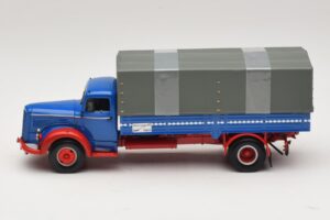 Mercedes L 315 Platvormiga Veoauto Sinine Punane Minichamps 1:43 439034420 Metall - pilt 3/6