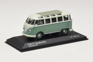Volkswagen T1 Samba Bus Türkiissinine Valge Minichamps 1:43 430052306 Metall - pilt 2/4