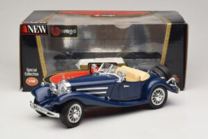 Mercedes 500K Roadster Sinine Bburago 1:20 3070 Metall - pilt 8/8