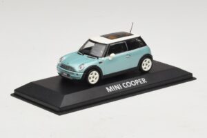 Mini Cooper S R53 Helesinine Metallik Panoraamkatusega Minichamps 1:43 MINI018 Metall - pilt 2/4