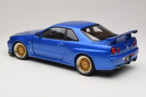 Nissan Skyline GT-R R34 V-Spec II Sinine Metallik BBS Veljed KK-Scale 1:12 KKDC120211-2 Metall - pilt 7/8