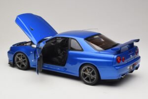 Nissan Skyline GT-R R34 V-Spec II Sinine Metallik OEM Veljed KK-Scale 1:12 KKDC120211-1 Metall - pilt 5/8